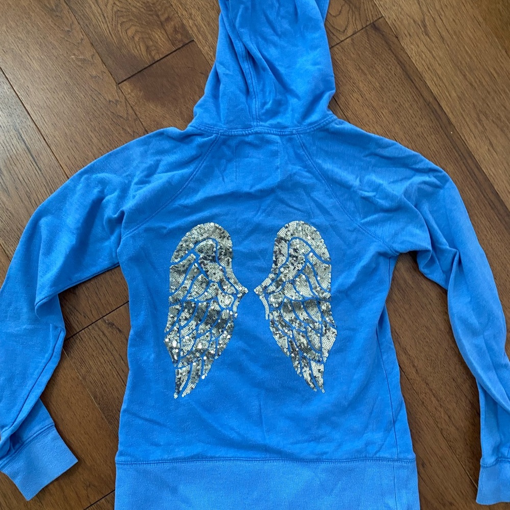 Victoria's Secret Blue zip up Hoodie with Angel Wings